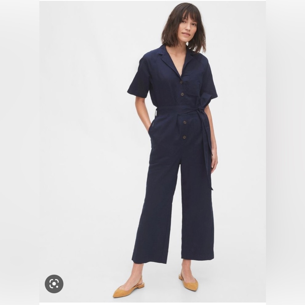 Gap Navy Cotton Linen Jumpsuit